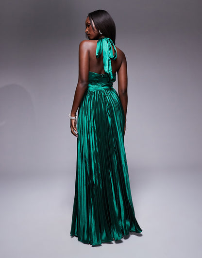 Pleated Halterneck Maxi Dress