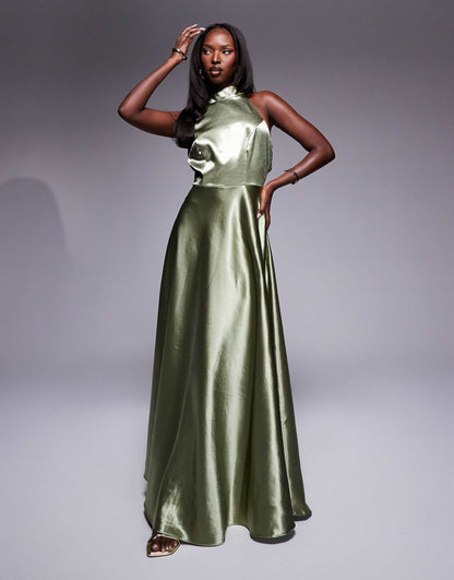 Halterneck Bias Cut Maxi Dress