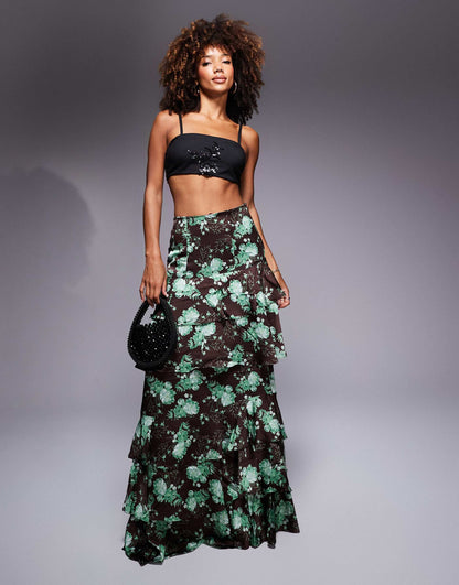 Tiered High Waisted Maxi Skirt