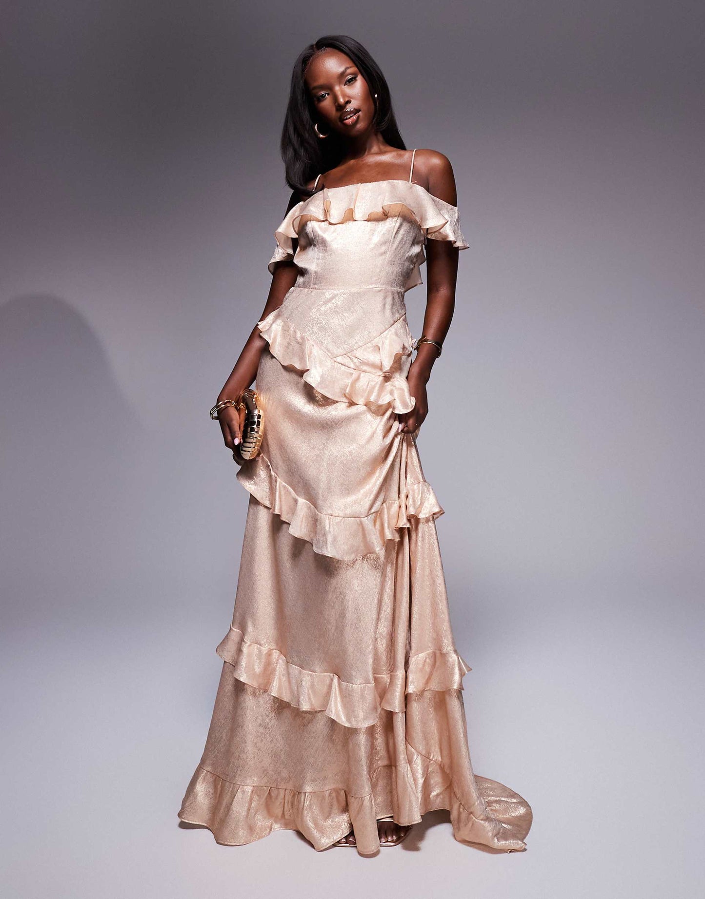 Cold Shoulder Ruffle Maxi Dress