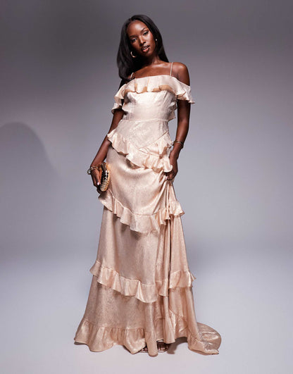 Cold Shoulder Ruffle Maxi Dress