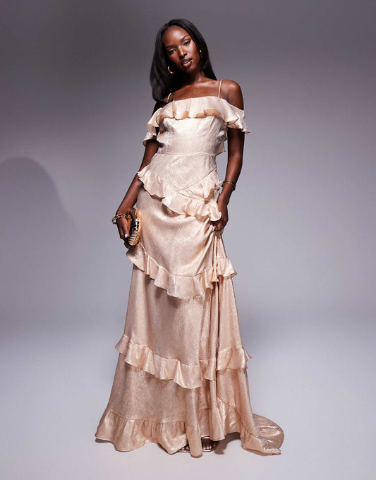 Cold Shoulder Ruffle Maxi Dress