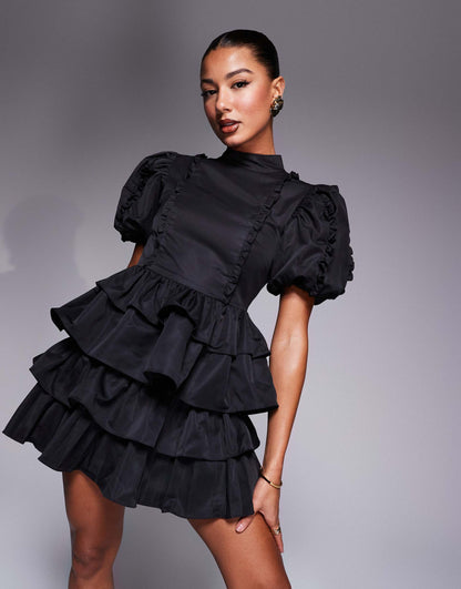 High Neck Statement Sleeve Mini Dress