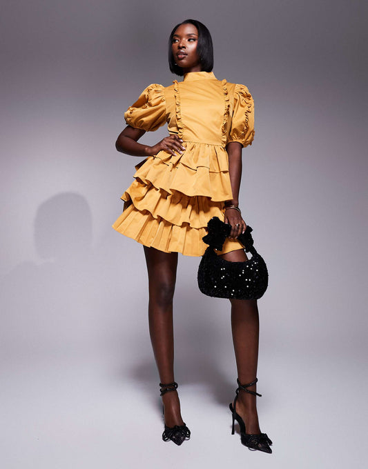 High Neck Statement Sleeve Mini Dress