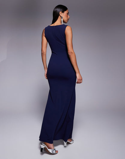 Diamante Embellished Super Plunge Scuba Maxi Dress