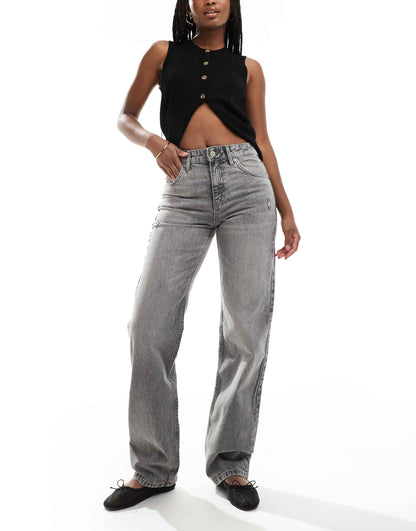 Mid Waist Straight Leg Jeans