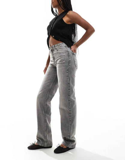 Mid Waist Straight Leg Jeans