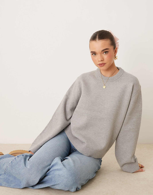 Crew Neck Knitted Sweater With Wide Sleeves