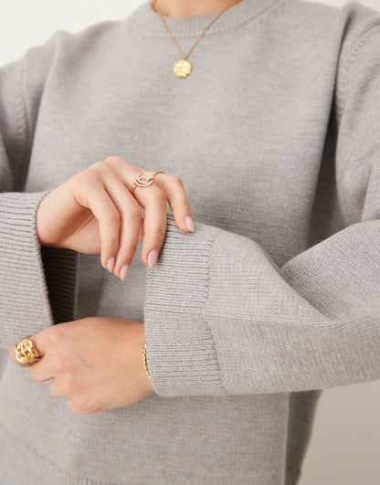 Crew Neck Knitted Sweater With Wide Sleeves