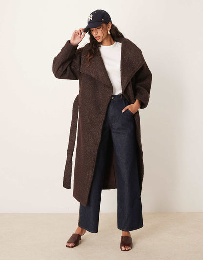 Belted Wrap Midi Coat With Funnel Neck