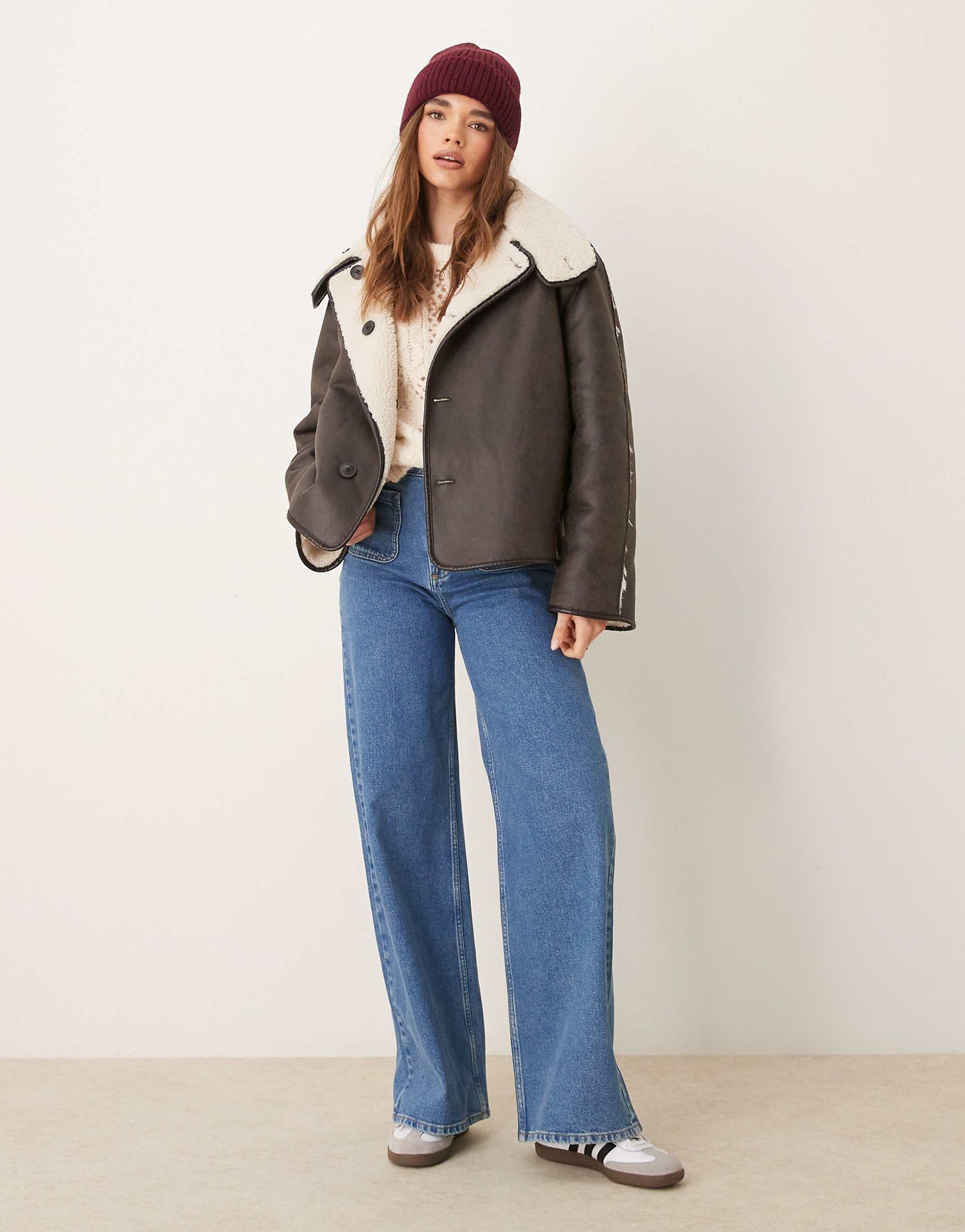 Oversized Reversible Borg Jacket With High Funnel Neck