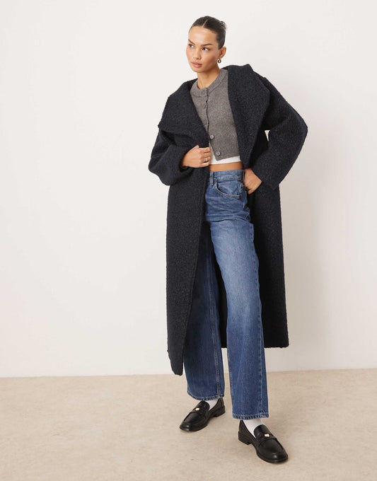 Belted Wrap Midi Coat With Funnel Neck