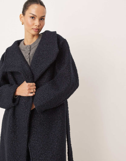 Belted Wrap Midi Coat With Funnel Neck