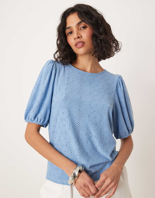 Broderie T-Shirt With Puff Sleeve Detail