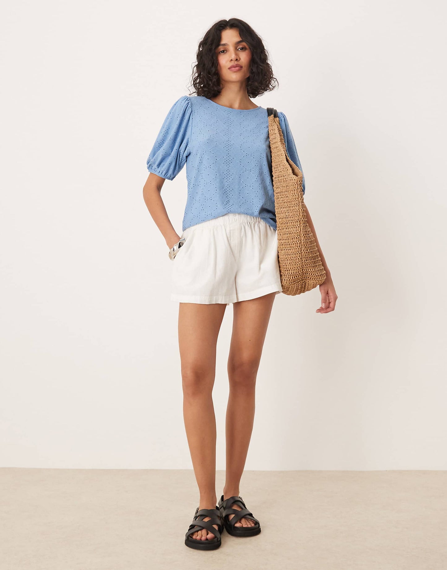 Broderie T-Shirt With Puff Sleeve Detail