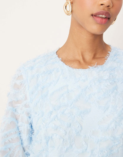Long Sleeved Feathered Mini  Dress