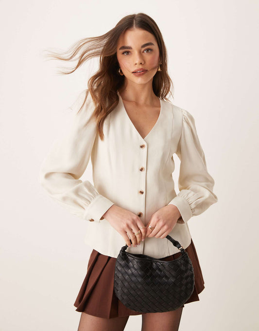 Button Front Fitted Blouse