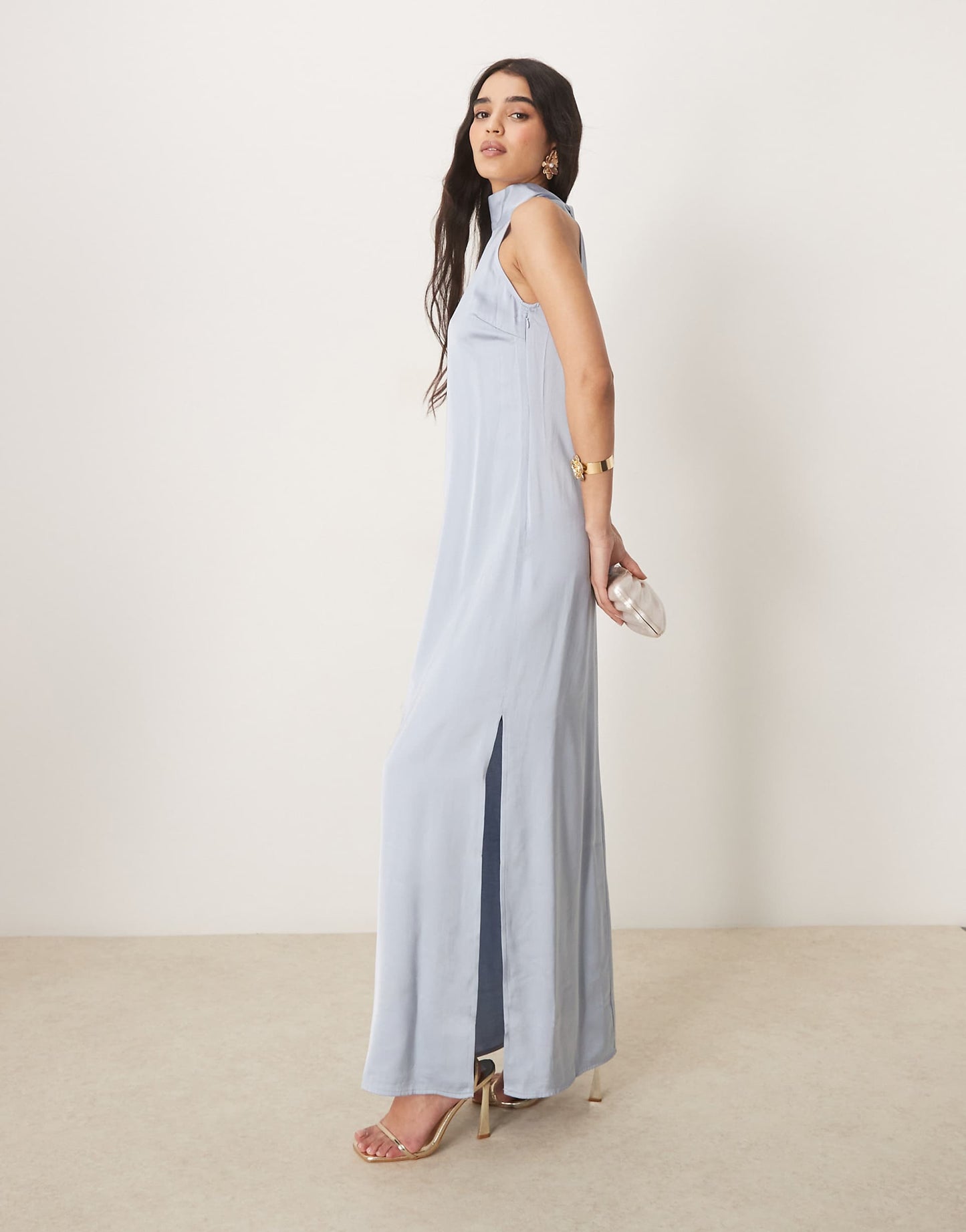 Halterneck Maxi Dress With Tie Neck