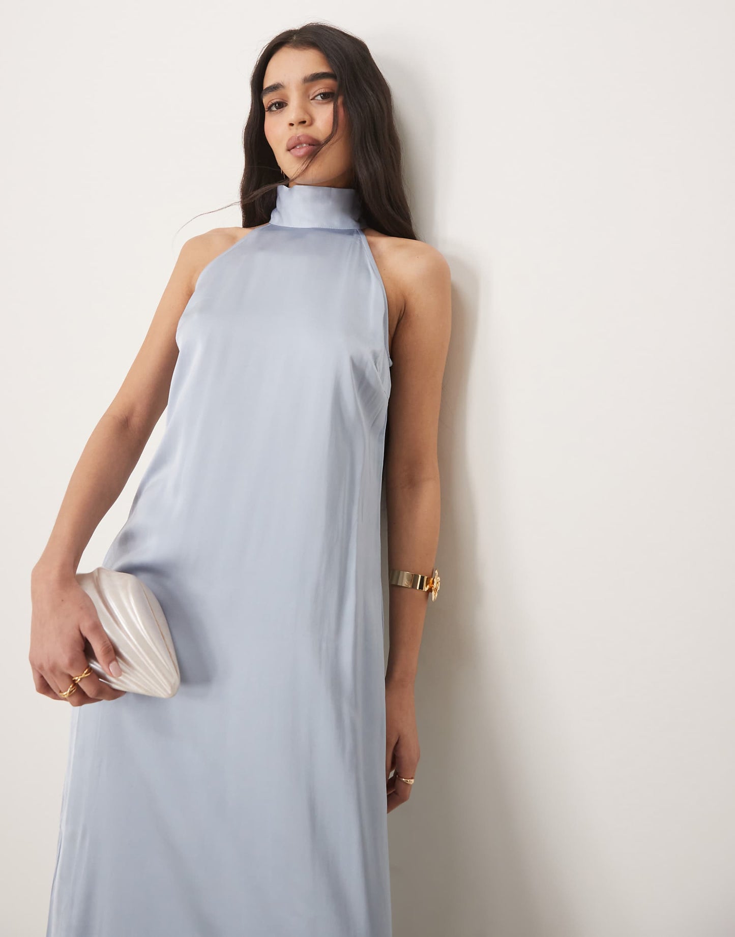 Halterneck Maxi Dress With Tie Neck