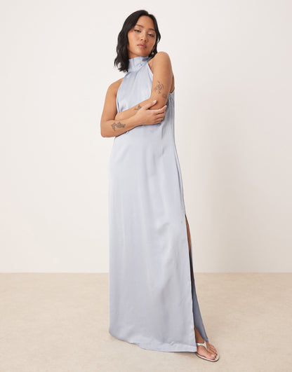 Petite Halterneck Maxi Dress With Tie Neck