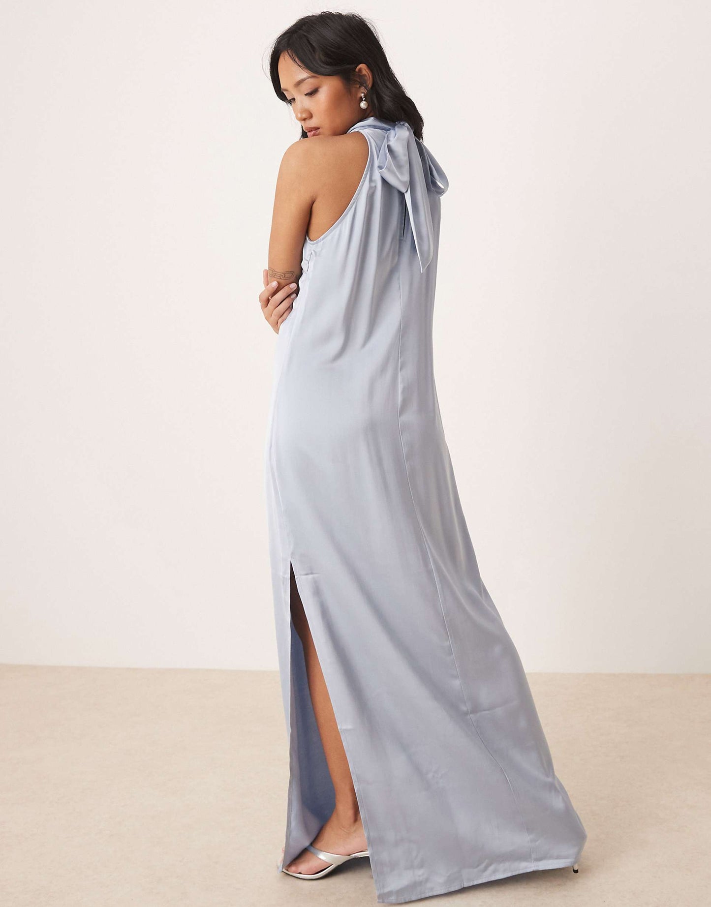 Petite Halterneck Maxi Dress With Tie Neck