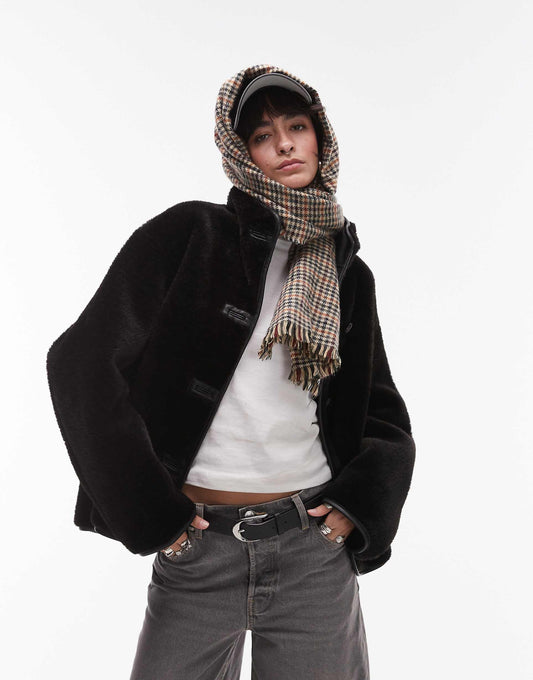 Funnel Neck Shearling Jacket