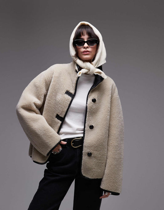 Funnel Neck Shearling Jacket