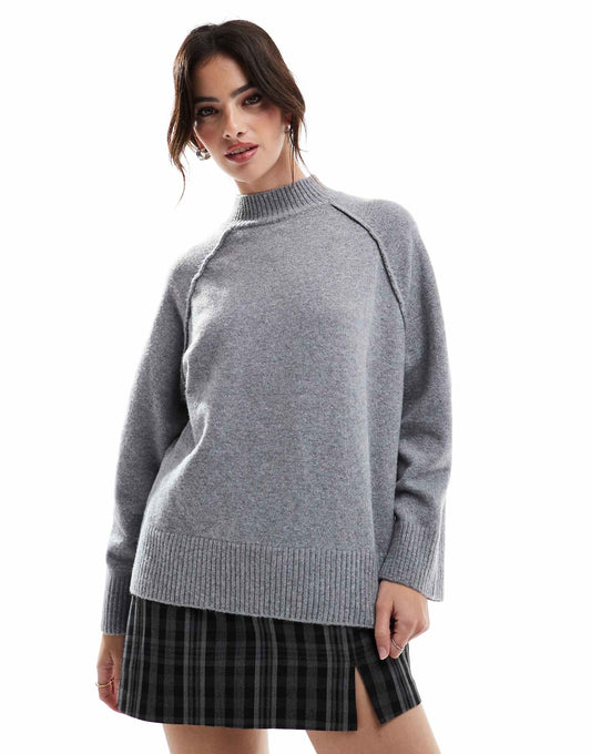 Seamed Detail Semi High Neck Jumper