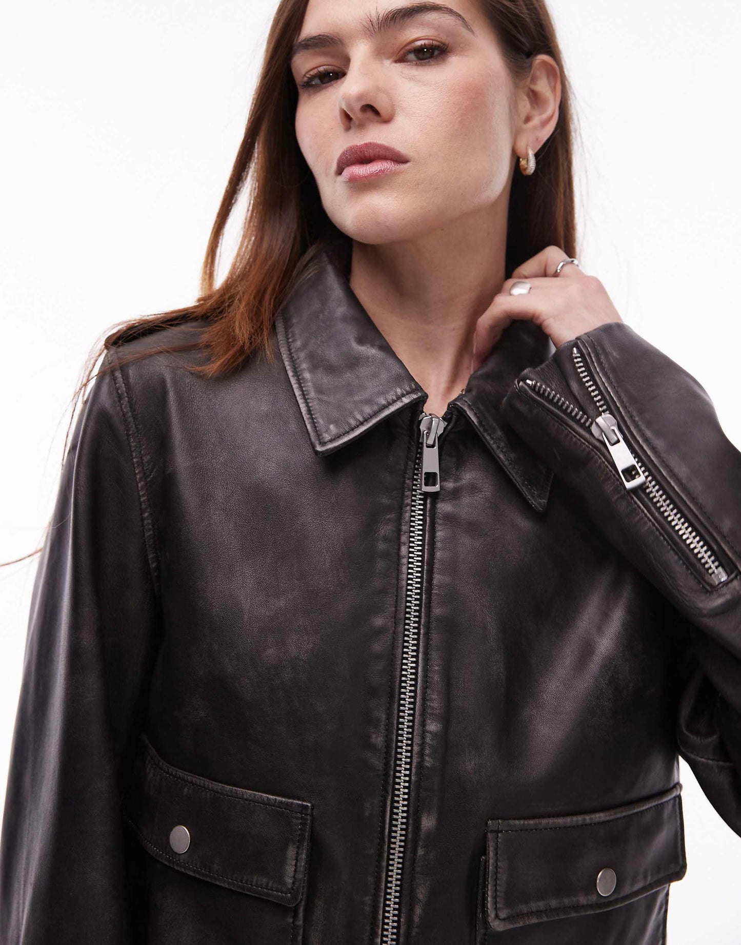 Premium Real Leather Zip Through Jacket