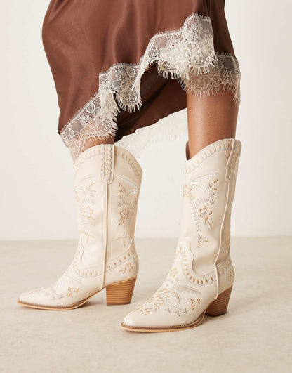 Wide Fit Embroidered Western Knee Boots