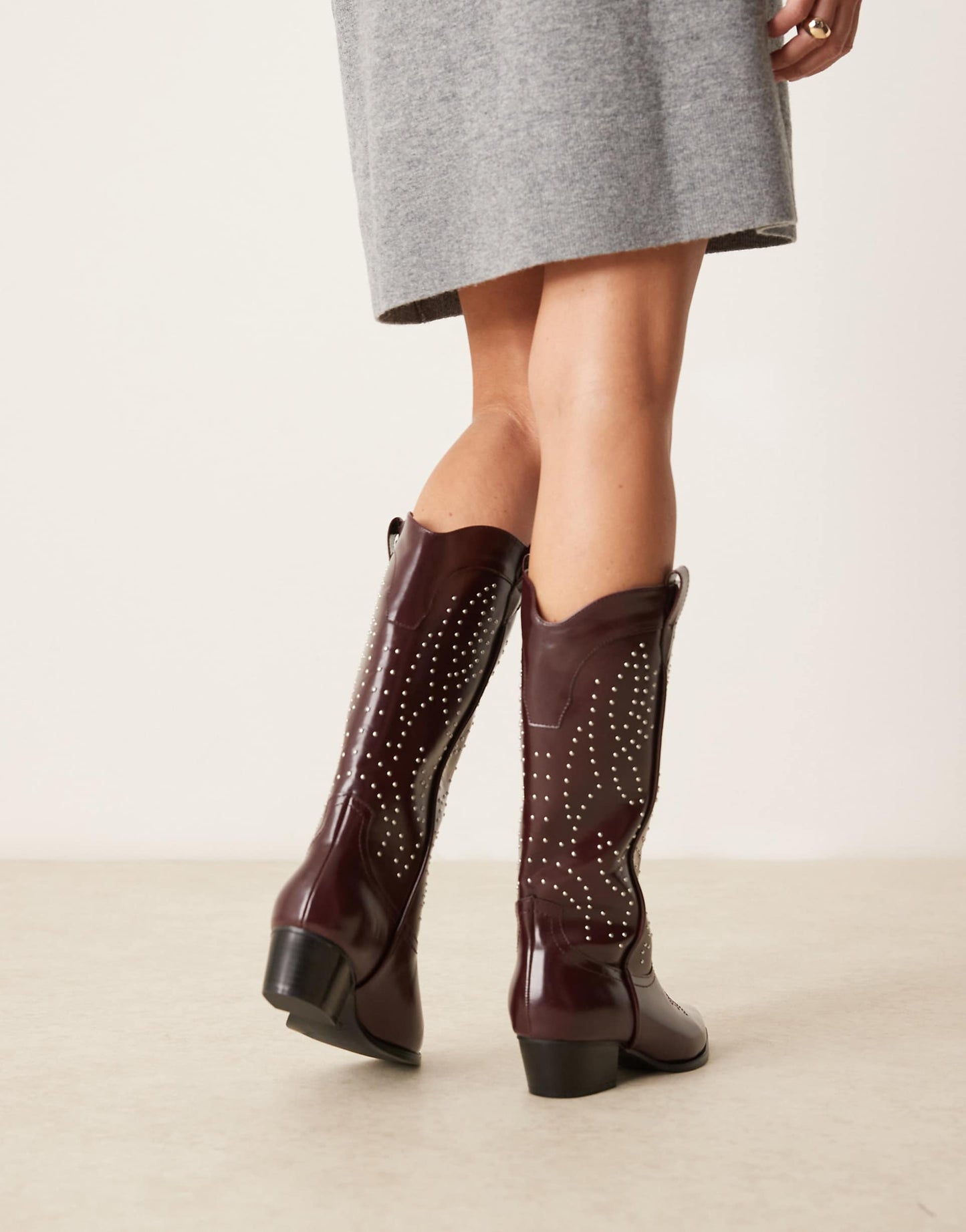 Wide Fit Studded Western Knee Boots