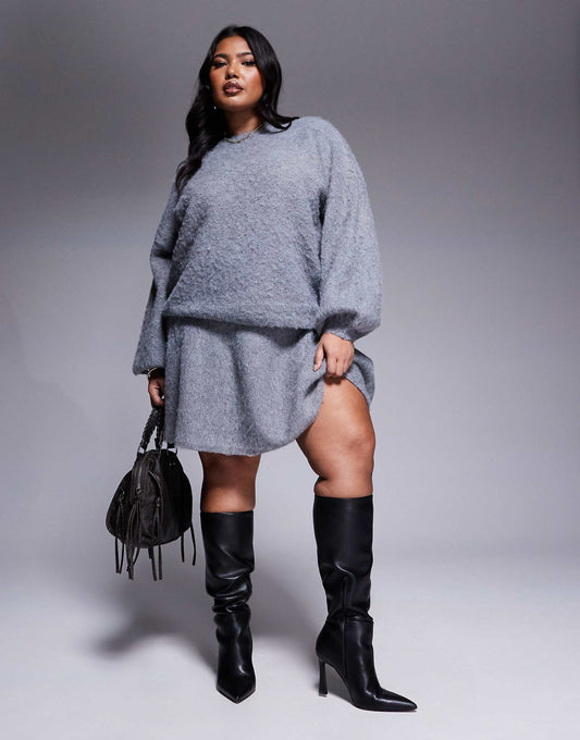 Pleated Knitted Fluffy Yarn Skirt Co-Ord