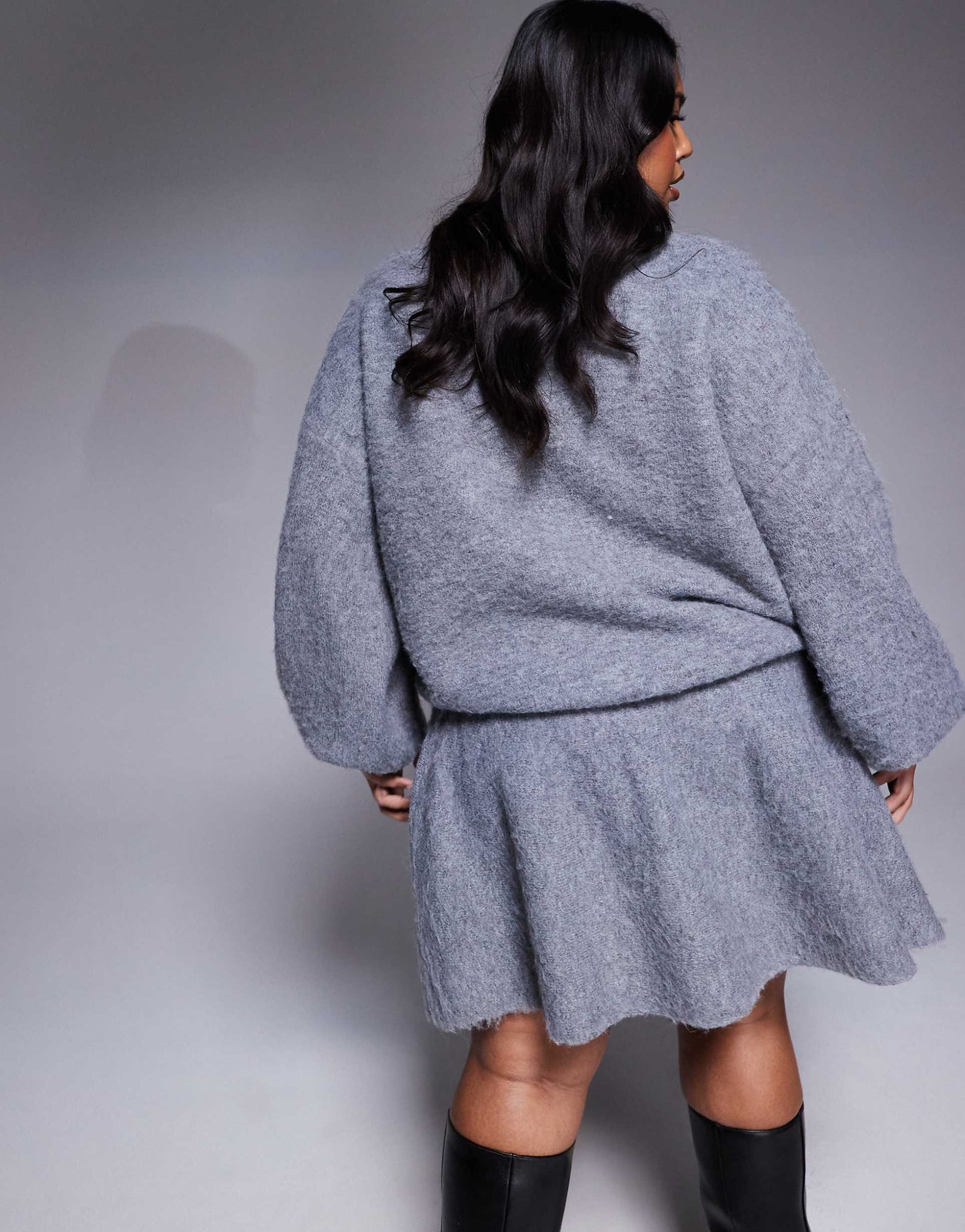 Pleated Knitted Fluffy Yarn Skirt Co-Ord