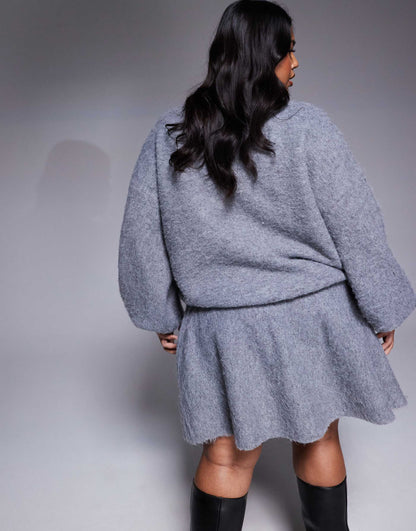 Pleated Knitted Fluffy Yarn Skirt Co-Ord