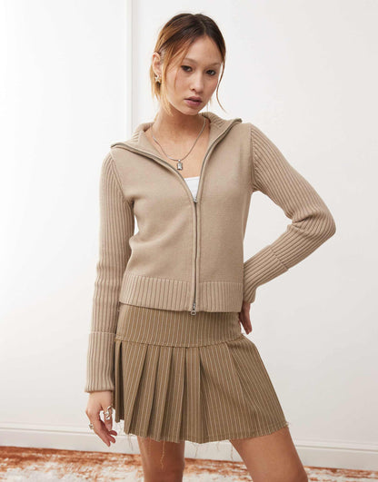 Winona High Neck Zip Cardigan With Folded Cuffs