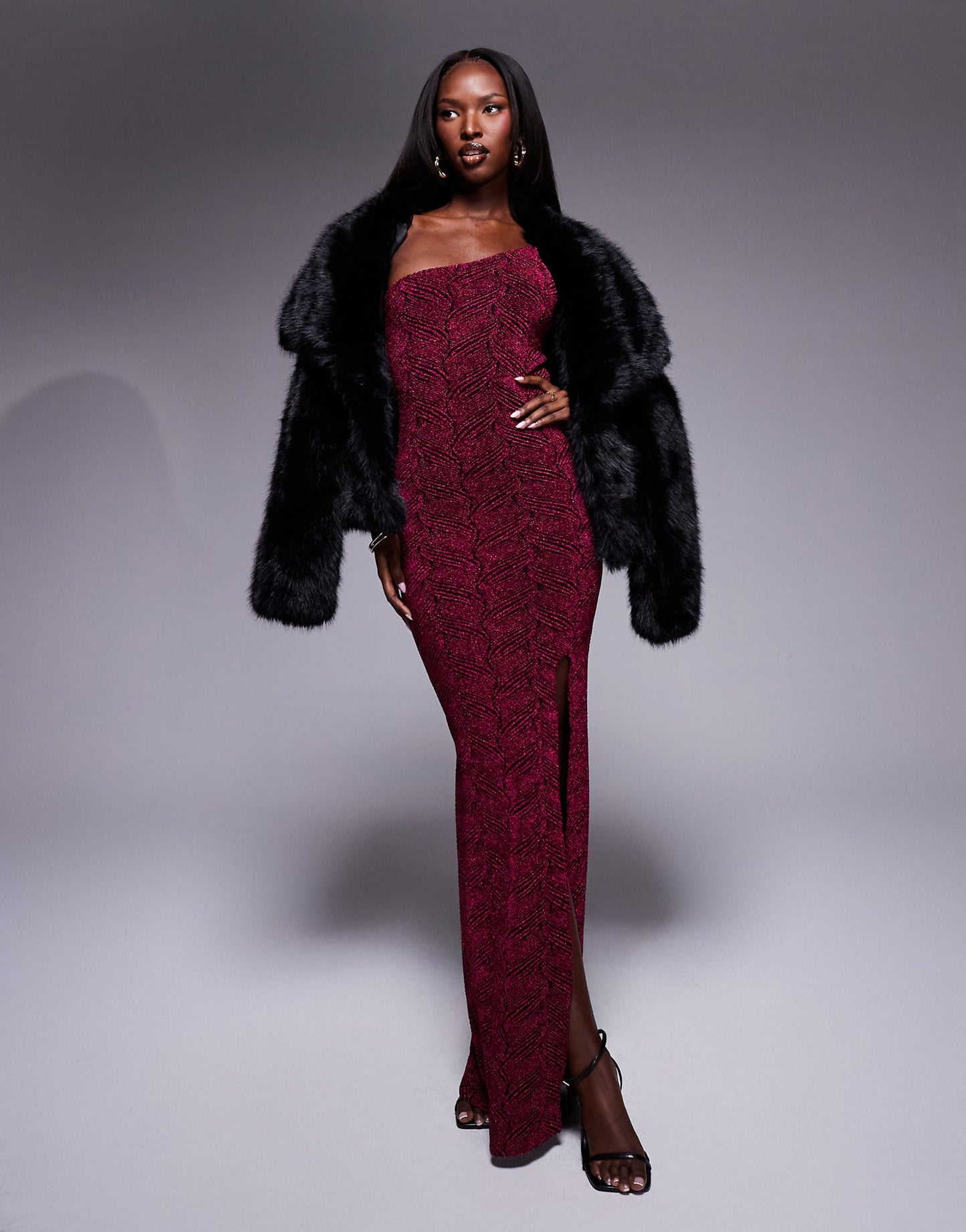 Fuchsia Sparkle Asymmetric Maxi Dress