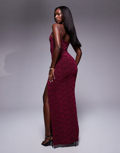 Fuchsia Sparkle Asymmetric Maxi Dress