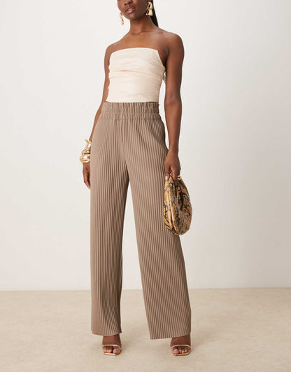 Plisse Wide Leg Trousers