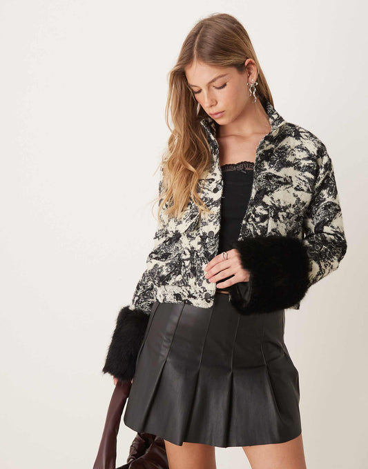 Faux Fur Cuff Funnel Jacket
