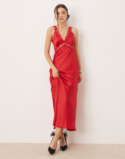 Aurelia Satin Lace Trim Maxi Dress