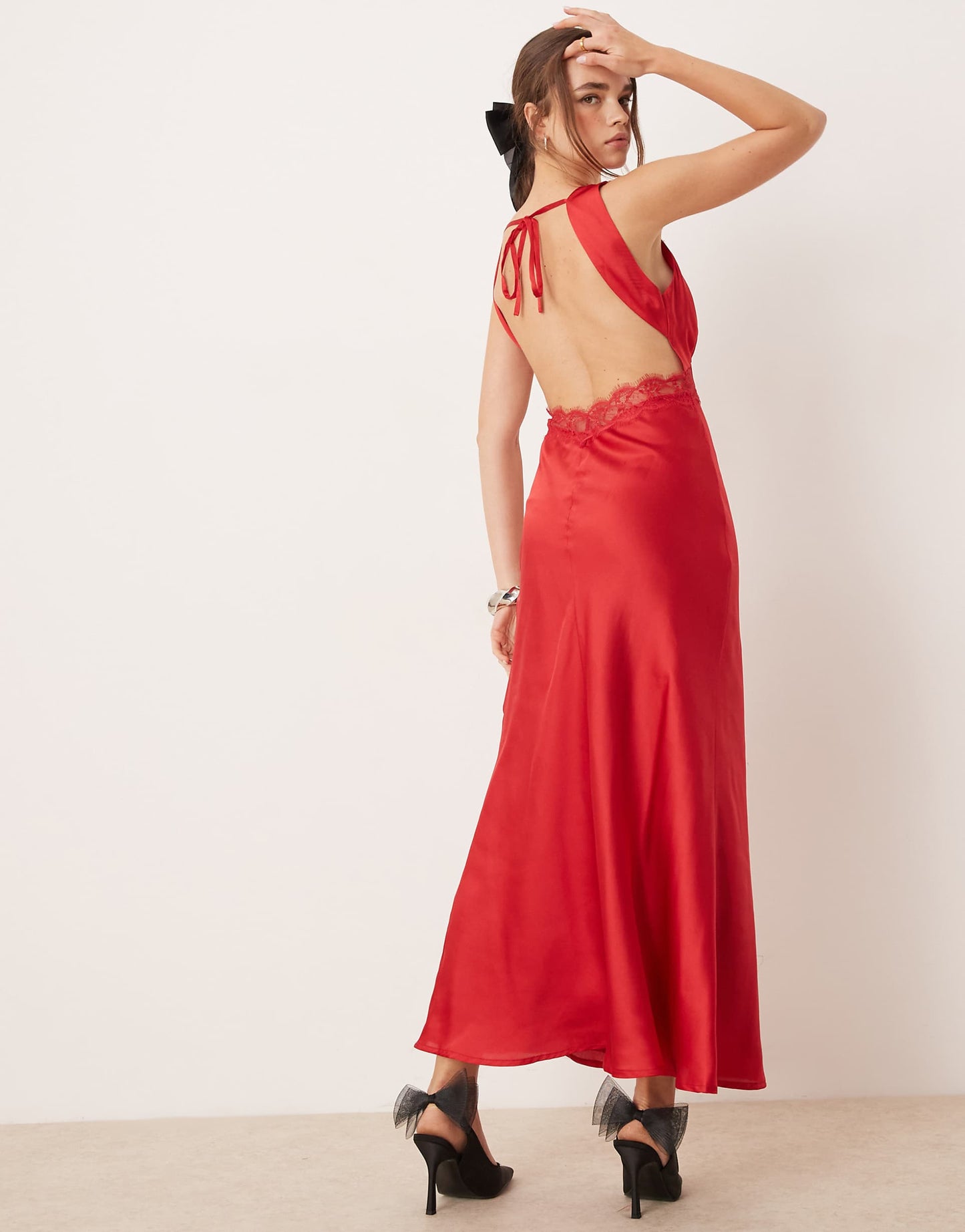 Aurelia Satin Lace Trim Maxi Dress
