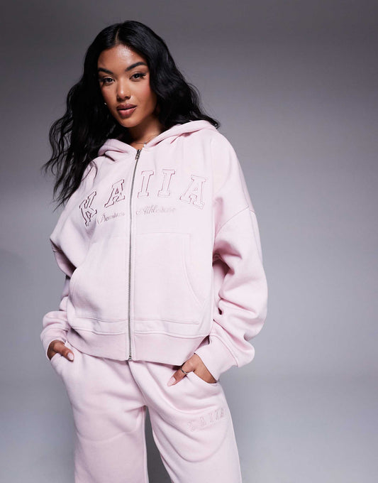 Embroidered Logo Zip Through Hoodie Co-Ord