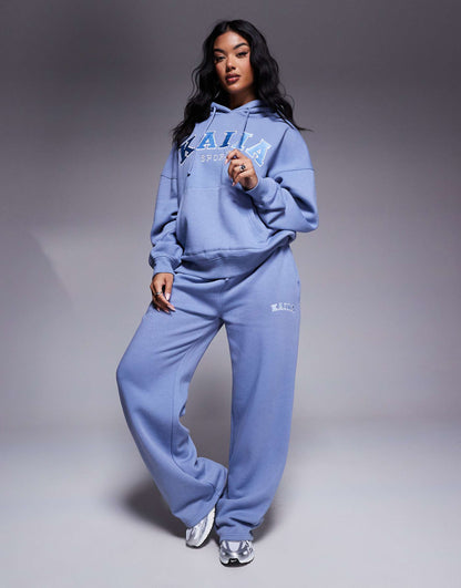 Embroidered Logo T-Shirt, Zip Through Hoodie, Hoodie And Wide Leg Joggers Co-Ord