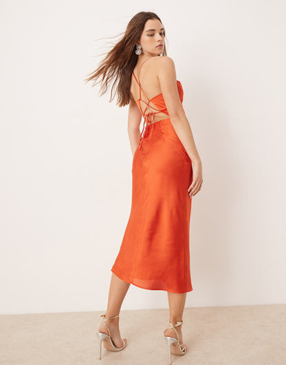 Riviera Satin Cami Slip Midi Dress