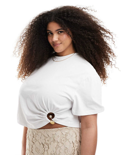 Plus Beaded Ring Detail Cropped T-Shirt