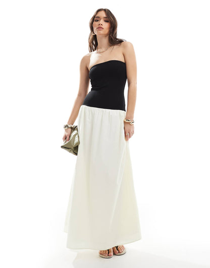 Bandeau Contrast Drop Waist Maxi Dress