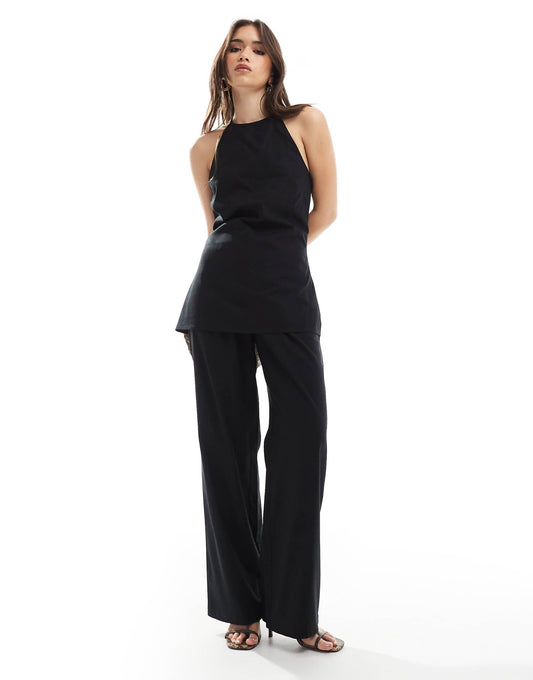 Linen Blend Wide Leg Tailored Trousers Co-Ord