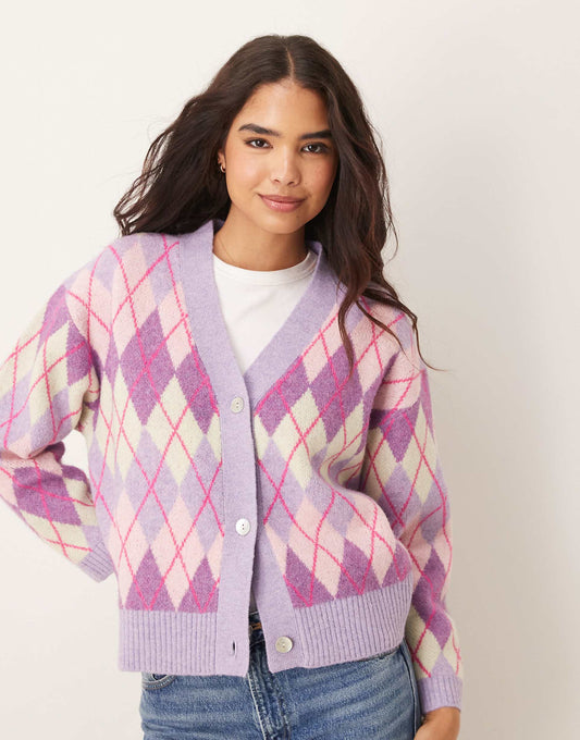 Henni Argyle Mix Cardigan