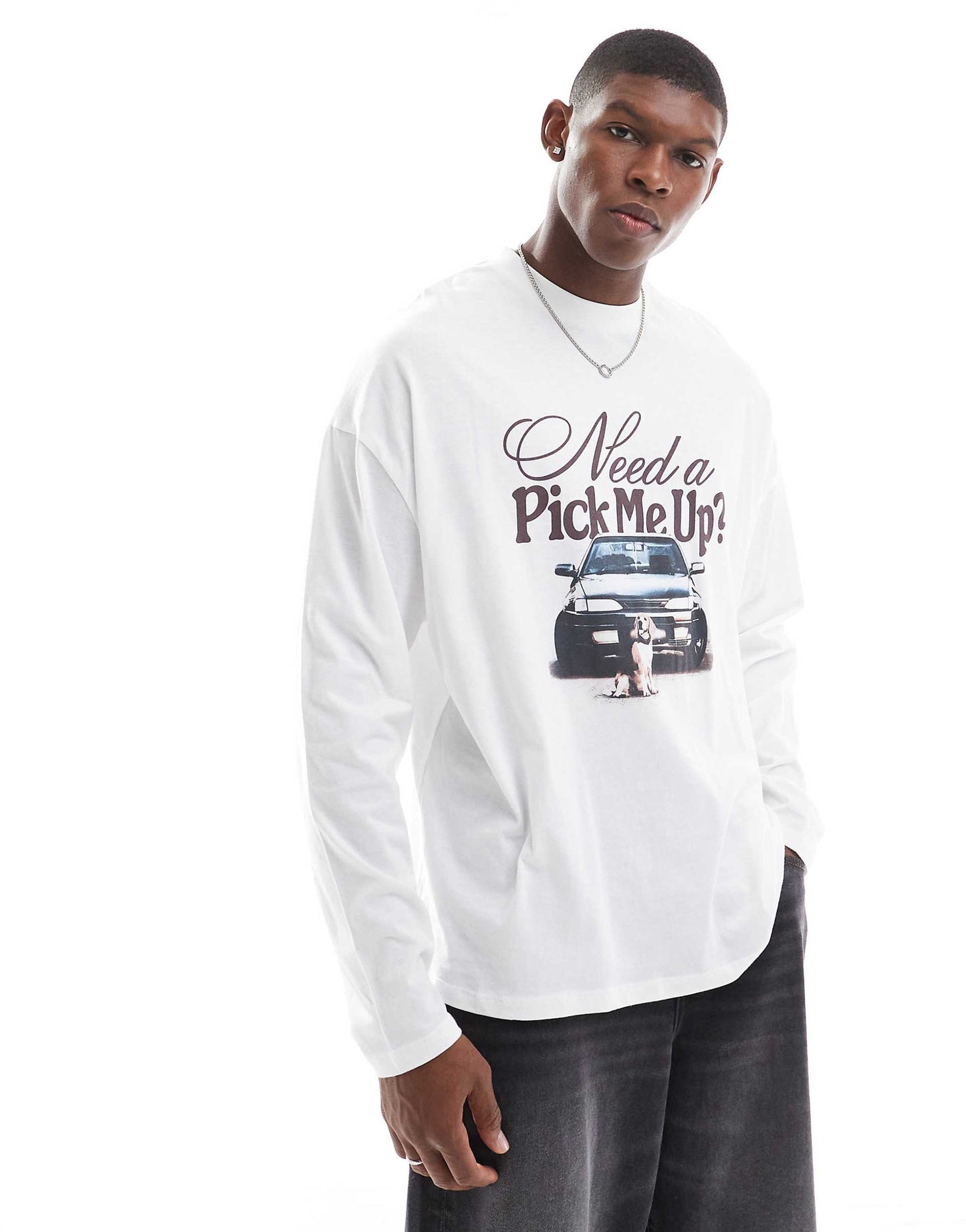 Oversized Long Sleeve T-Shirt With Car Graphic