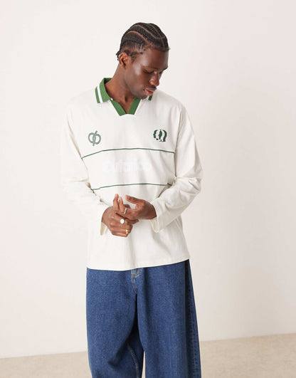Oversized Long Sleeve Polo With Sports Graphics